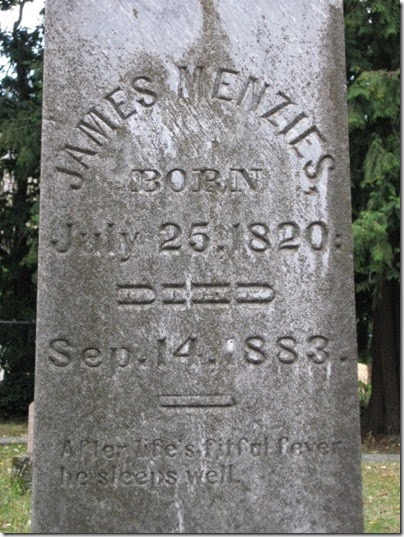 IMG_8379 James Menzies Tombstone at Lee Mission Cemetery in Salem, Oregon on August 12, 2007