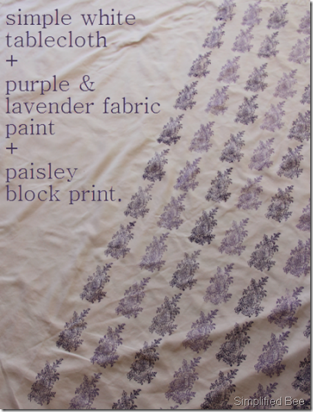 diy block print tablecloth purple
