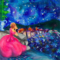 Starry Night. Oil, glow in dark paint on canvas. 20x20