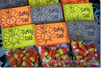 Turkey Toes Thanksgiving Treat Bag Labels from mudpiereviews.blogspot.com