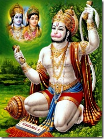 Hanuman chanting glories of Sita and Rama