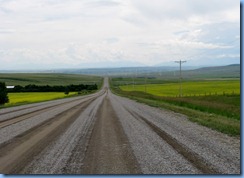 1178 Alberta - gravel roads between Head-Smashed-In Buffalo Jump Interpretive Centre and Pincher Creek - canola field   mountains ahead