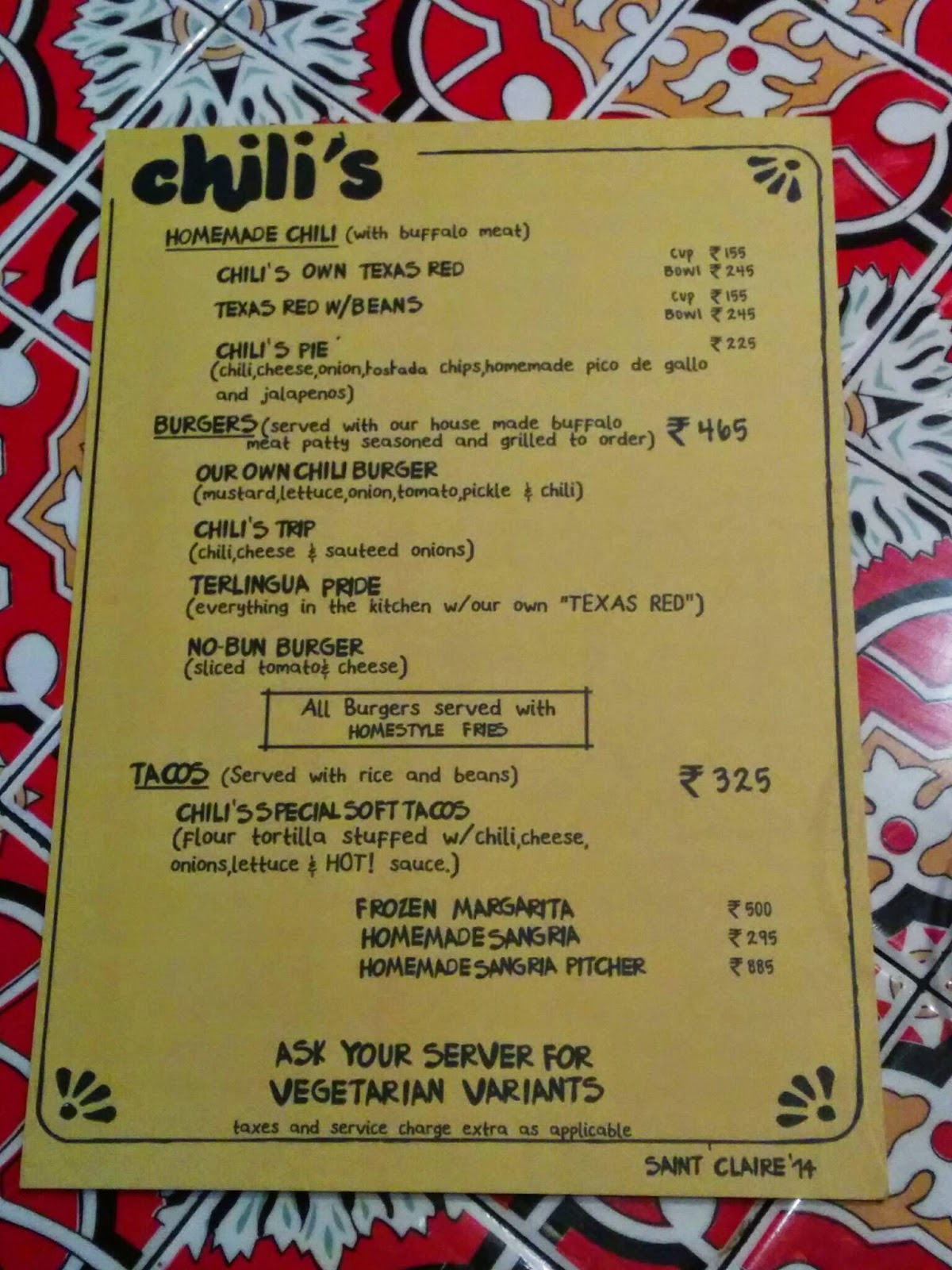 original circa 1975 menu