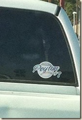 Baseball sticker in window