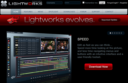 Screenshot da página inicial dos produtores do Lightworks Screenshot da página inicial dos produtores do Lightworks