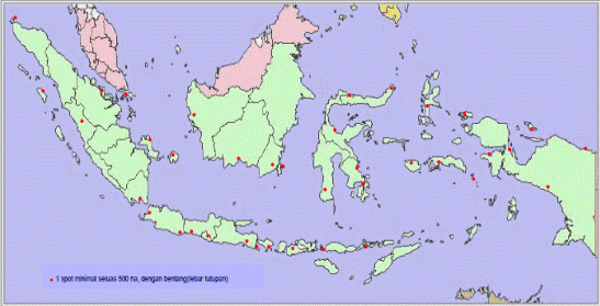 Peta sebaran tegakan nyamplung di Indonesia
