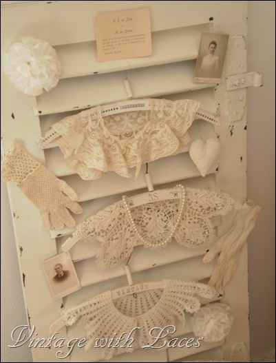 Old Shutter turned into decorative clothes hanger rack - Vintage with Laces