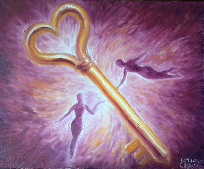 Cheia iubirii pictura ulei pe panza- The key of love oil on canvas painting