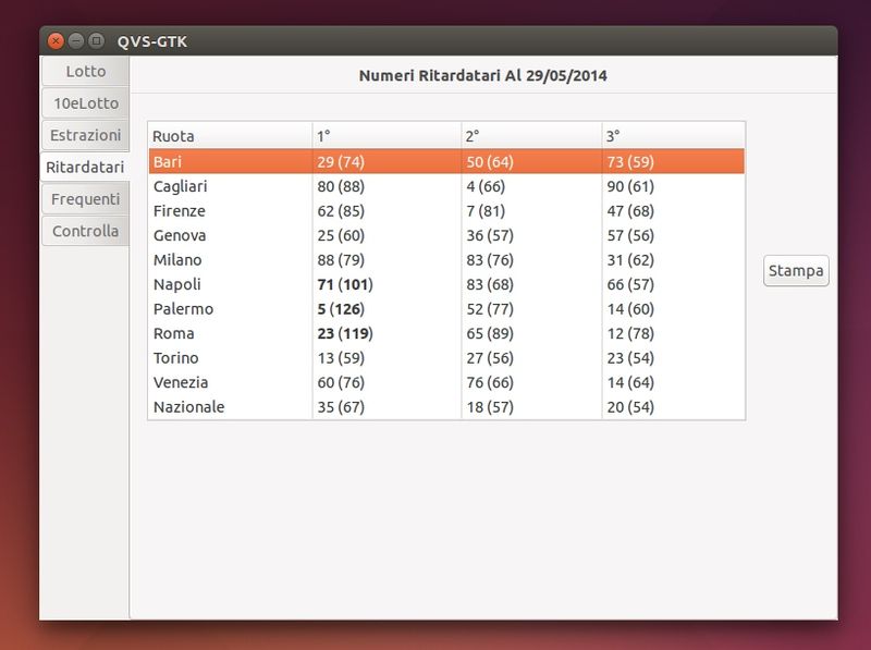 QVS - Quanto Vinco Se... numeri ritardatari in Ubuntu
