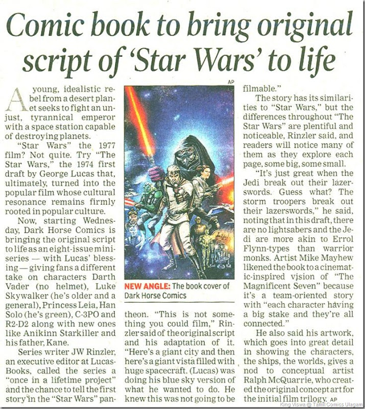 The Times of India Chennai Editon Dated 5th Sept 2013 Page No 15 Star Wars Comics