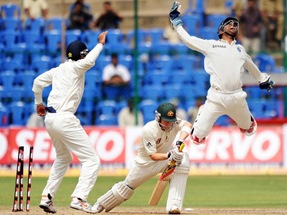 MS Dhoni leaping in air