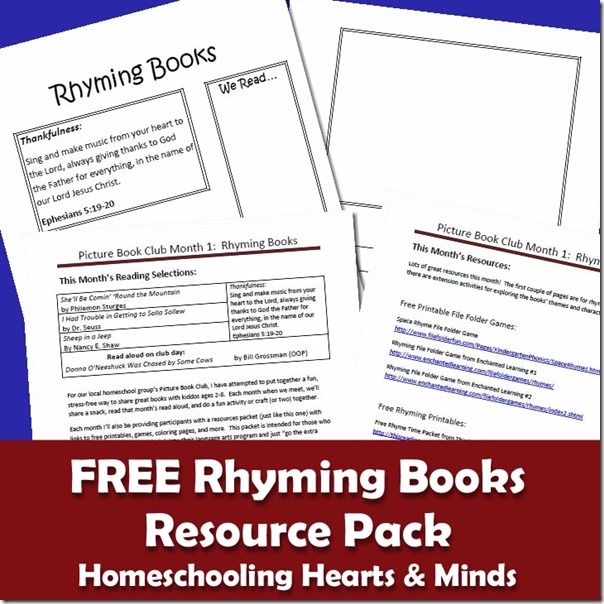 Free Rhyming Books Resources Pack for primary grades http://homeschoolheartandmind.blogspot.com