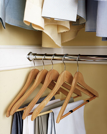 Keep pants from slipping off of hangers by attaching felt gliders that keep scratches off of wood floors. Keep pants from slipping off of hangers by attaching felt gliders that keep scratches off of wood floors.