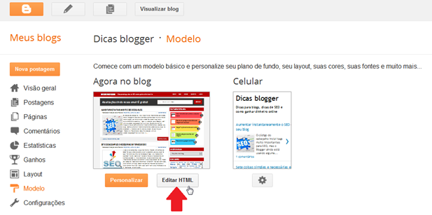 nova interface do blogger