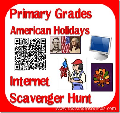 Complete a patriotic internet scavenger hunt to celebrate American holidays like the 4th of July, Memorial Day, Veteran's Day or Presidents' Day - Multiple versions available from Raki's Rad Resources.