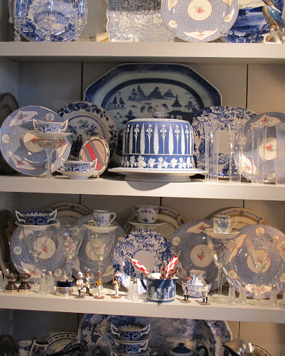 This collection of blue and white china from all era's is amazing.  I especially love the jasperware dome in the center.