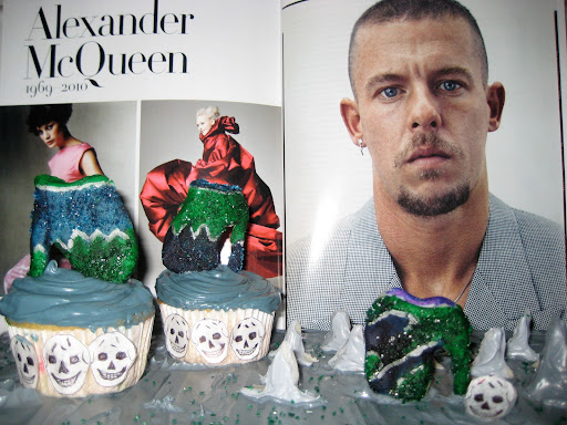 FASHION FORWARD: Julia Cunningham, DJ on SiriusXM U, pays tribute to the late fashionista, Alexander McQueen with cupcakes highlighting his signature armadillo shoes.