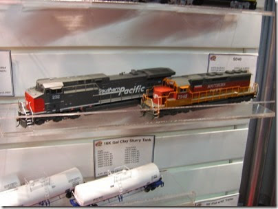 IMG_5329 HO-Scale Southern Pacific AC4400CW #232 & SD40 #7342 in Experimental Daylight Paint by Athearn at the WGH Show in Portland, OR on 2-17, 2007