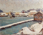 Skanstullsbron art. nr 10050. Mått ink. ram 72x61 olja på duk. Signerad Gösta Sundvall