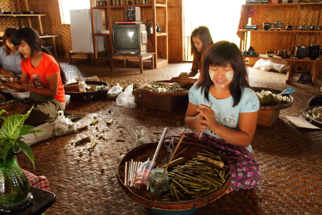 Burmese Cigar Making Factory in Inle Lake, Burma