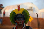 An indigenous man observes the occupation of the Belo Monte Dam construction site
