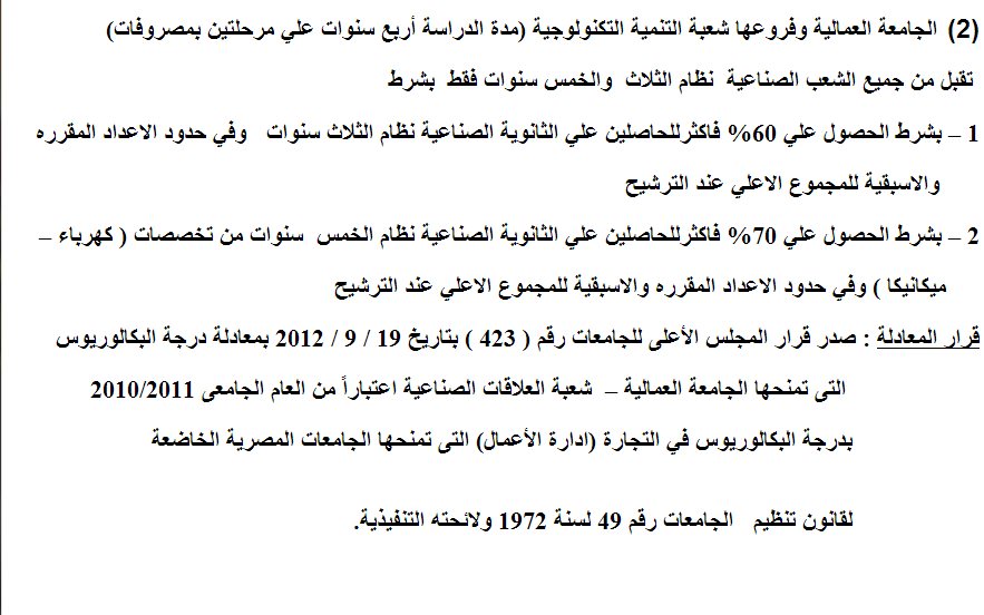 الكليات والمعاهد المتاحة للدبلومات الفنية 2013 للمدارس الثانوية التجارية ونظائرها 3 سنوات