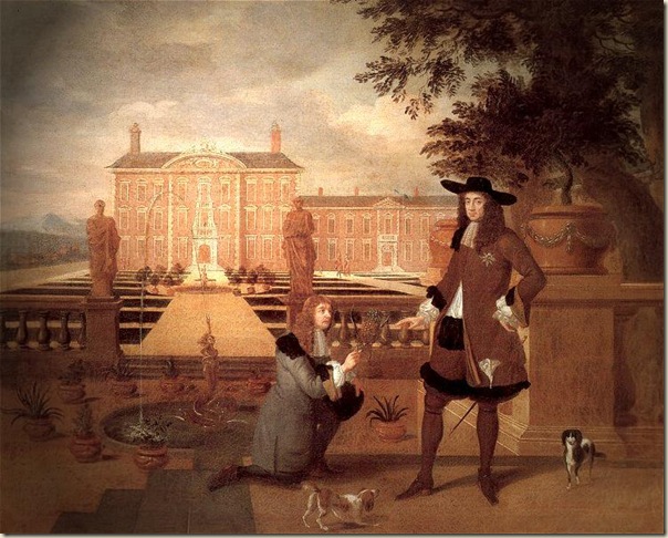 Hendrick_Danckerts, John Rose présentant le premier ananas poussé en Angleterre à Charles II