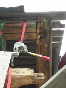 Detail of the rot at the tie beam and plate connection with the post removed.