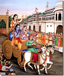 Sita, Rama and Lakshmana leaving for the forest