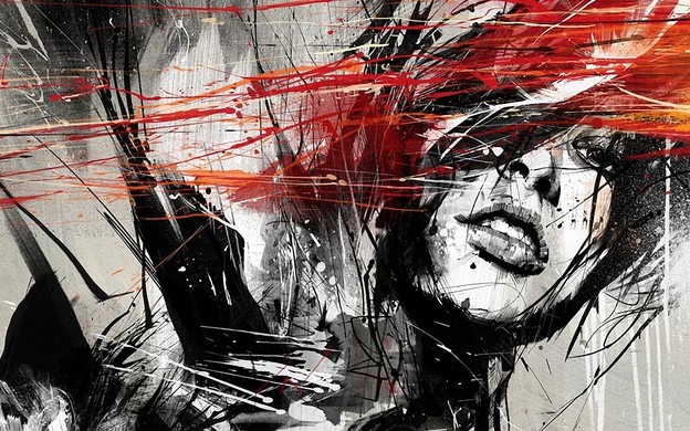 black-and-white-and-red-painted-girl