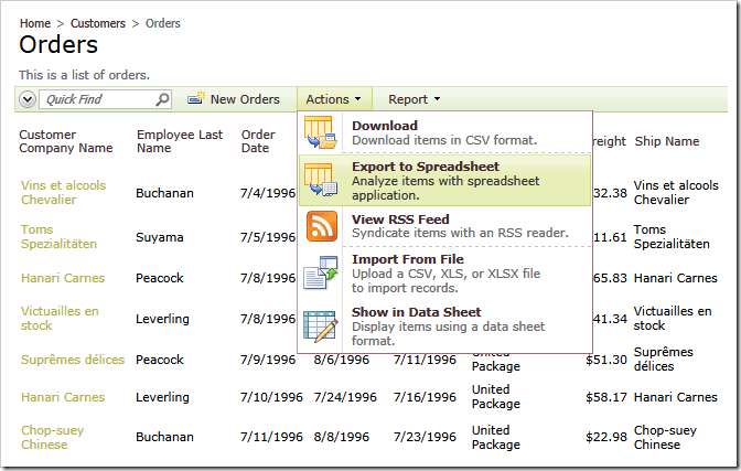 'Export to Spreadsheet' action in Code On Time web applications 'Export to Spreadsheet' action in Code On Time web applications
