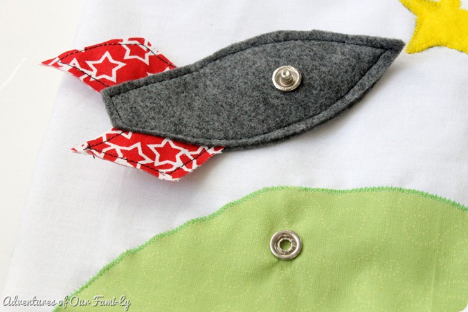 Quiet book DIY space ship felt snap template