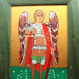 SPRZEDANY: Archanioł II - Jadwiga Piżl; akryl na szkle; wymiary: 28x36,5cm; drewniana rama