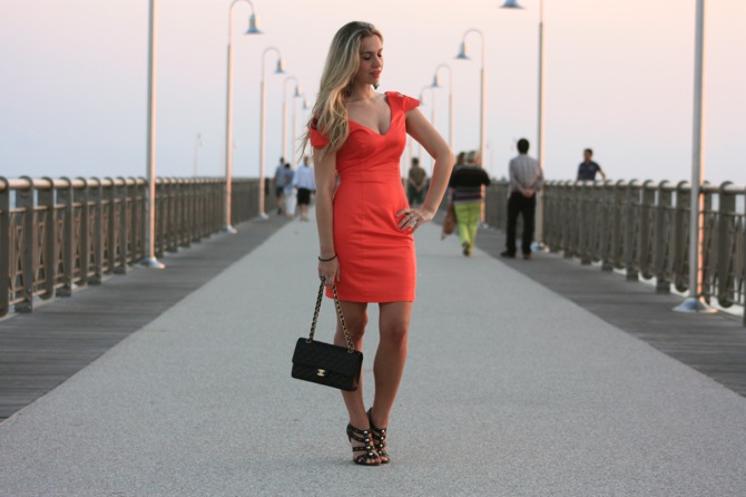lipsy orange dress, chanel 2.55