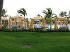 Cute cabanas around the pool. The little tables next to them have hidden coolers to keep your beverages chilled.