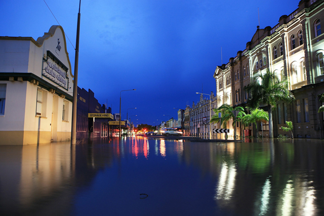 A street in the city center is shown covered in flood water on January 5, 2011 in Rockhampton, Australia. Getty Images / Jonathan Wood