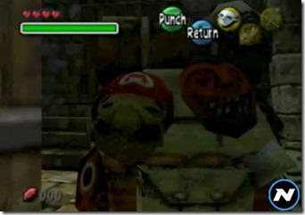 A máscara deformada de Mario, após ser esmagado por um Thwomp
