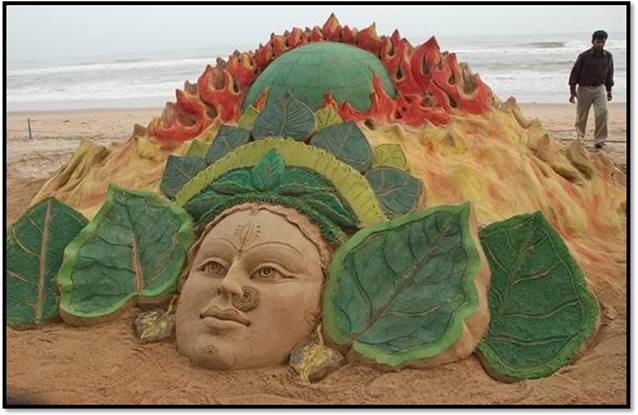 Statues of Lord Ganesha, Budha , Jesus and many more made up of Sand
