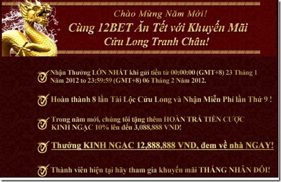Khuyến mãi tết 12BET casino