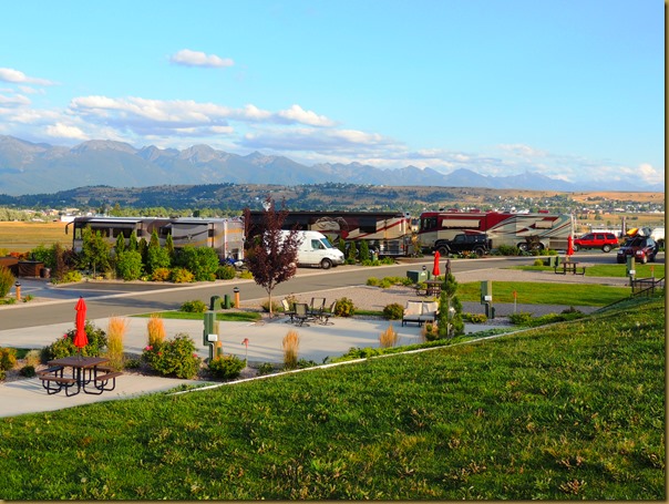 The motorcoach area has three tiered rows all with views of the lake and mountains