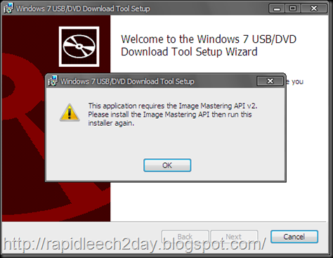 Windows 7 USB DVD Download Tool For Windows Xp “This application requires the image mastering API v2. Please install image mastering api then run this installer again.” - Solved
