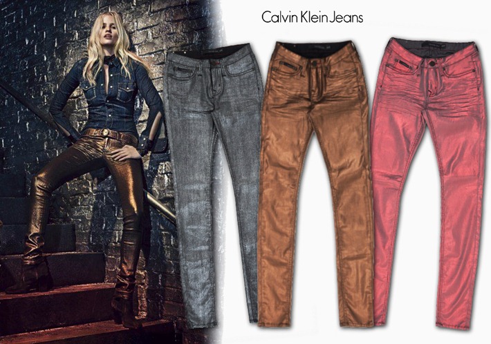 Calvin Klein Jeans apresenta calças metalizadas para o Verão 2013 – Linha Liquid Metal nas lojas. calvin-klein-jeans-liquid-metalic