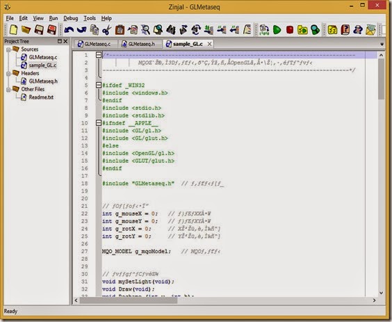 The sample_GL files are displayed in the editor The sample_GL files are displayed in the editor