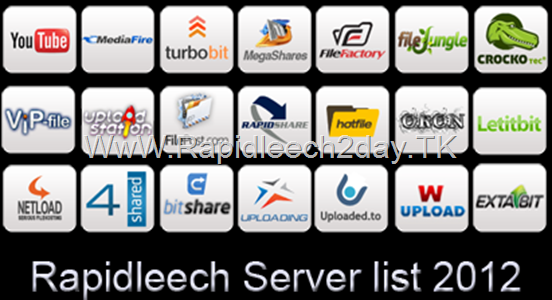 Rapidleech server list 2012 , Premium Link Generator Working 100% – turbobit, uploading, wupload, oron, Extabit and more… Rapidleech server list 2012 , Premium Link Generator Working 100% – turbobit, uploading, wupload, oron, Extabit and more…