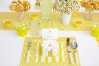 I added lemonade and chamomile daisies from Poppies & Posies to the table to tie together the colors and the theme. Cups, napkins and favor boxes are sold in the sale. The runner and place mat are from our Summer issue. Download the clip art here: http://ow.ly/cons3