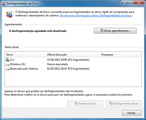 Desfragmentador de disco do Windows