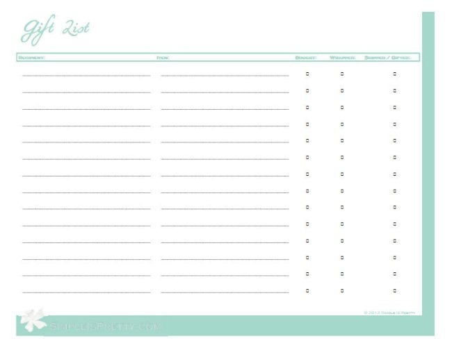 Gift List Printable by Simple is Pretty