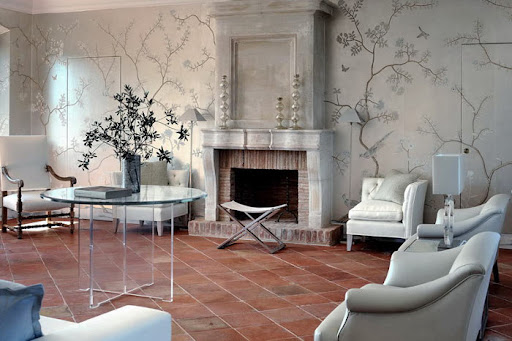This Italian room from Desire To Inspire has several silver accents throughout the room.