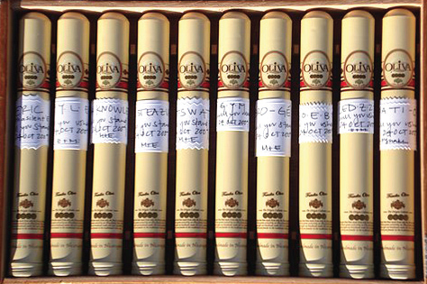 Keeping with Mark's MIT cigar tradition, he purchased a full box of cigars and mailed one to each of the groomsmen, ushers, and readers. We actually used Martha Stewart adhesive labels as “faux” cigar labels and wrote everyone’s nickname on the front. Keeping with Mark's MIT cigar tradition, he purchased a full box of cigars and mailed one to each of the groomsmen, ushers, and readers. We actually used Martha Stewart adhesive labels as “faux” cigar labels and wrote everyone’s nickname on the front.