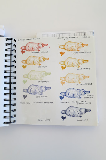 Rosma bought a few different ink pads and tested them out to see which would be the best combination of colors.